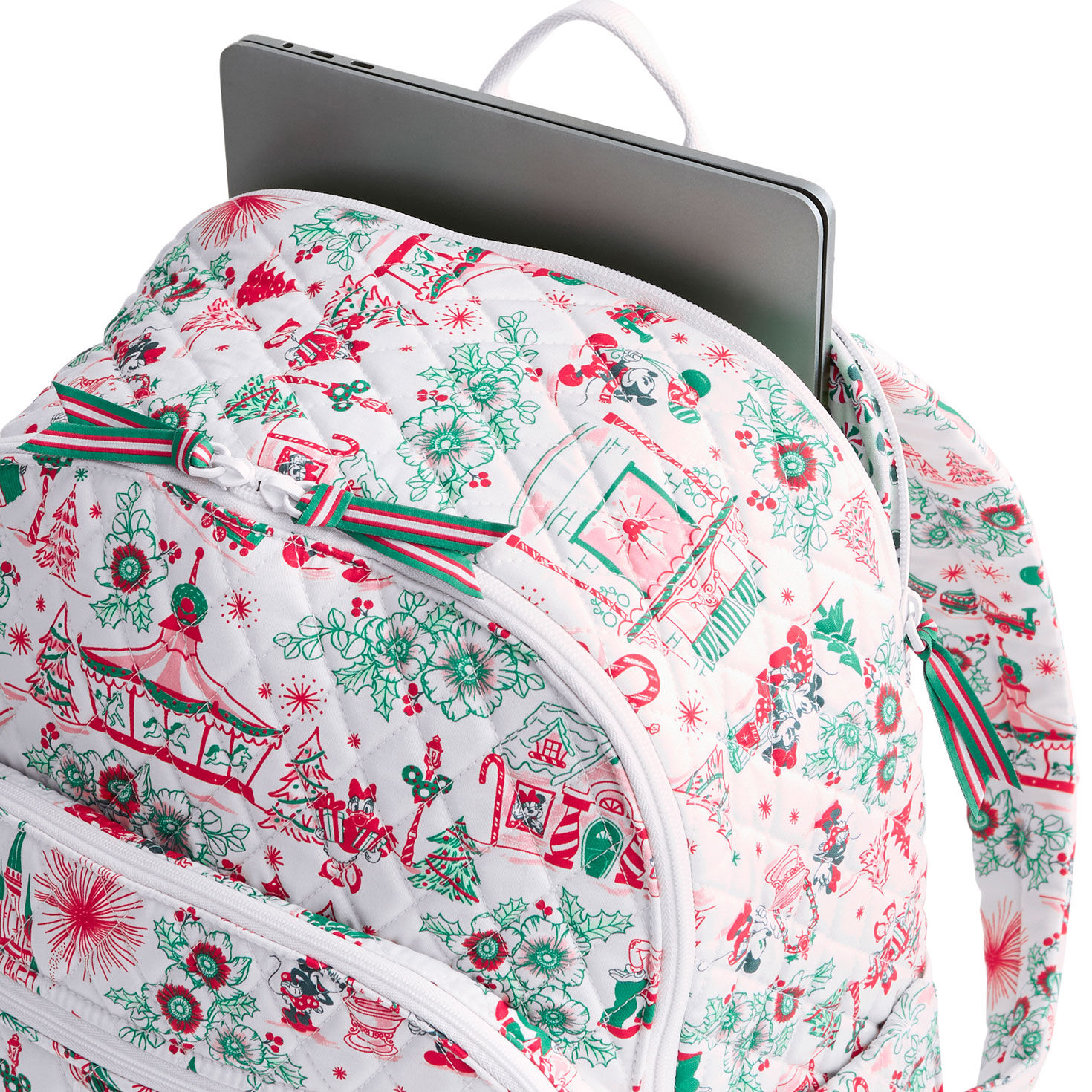 Pink Green Holiday Disney Fabric Backpack In use image number 6