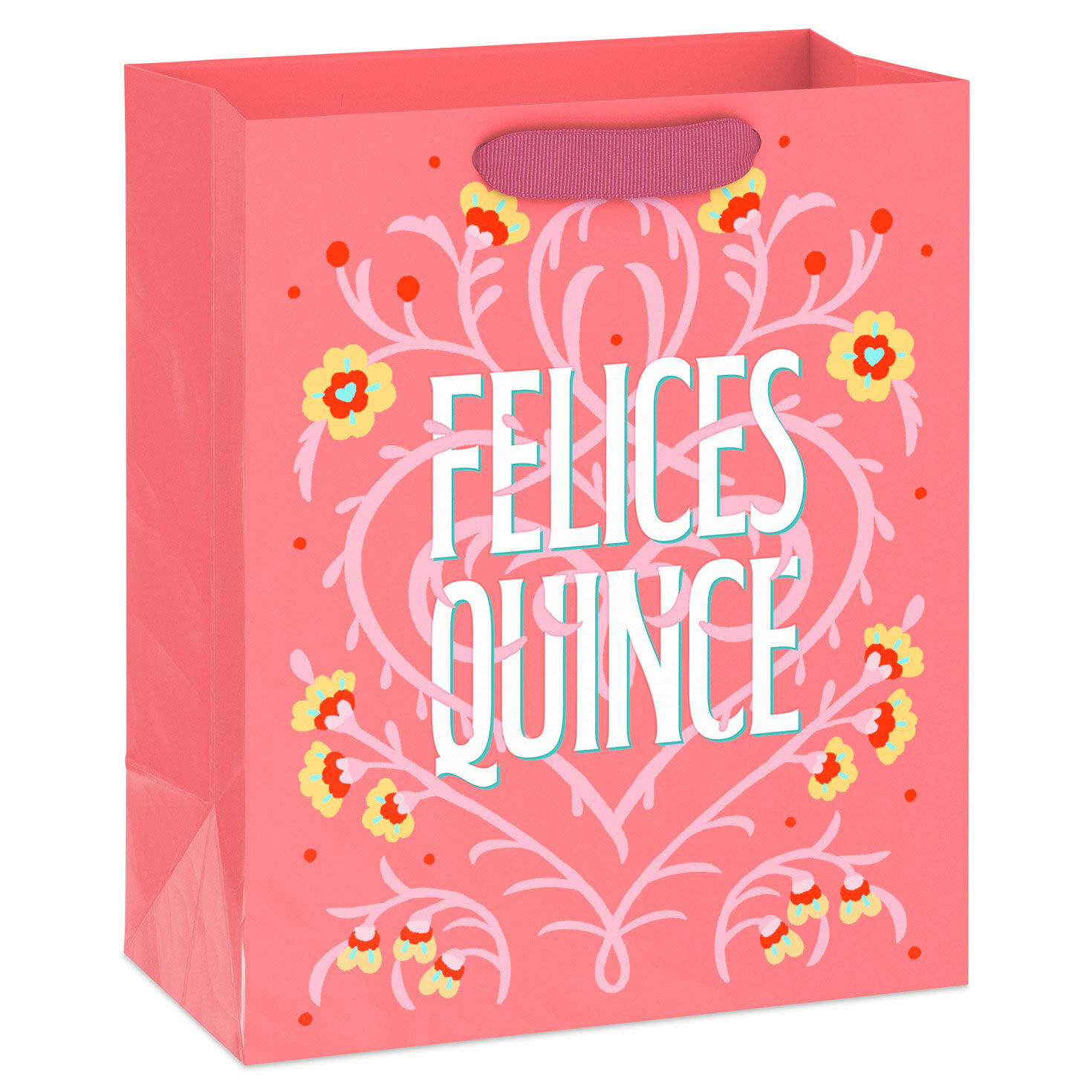 9.6" Felices Quince on Coral Medium Gift Bag