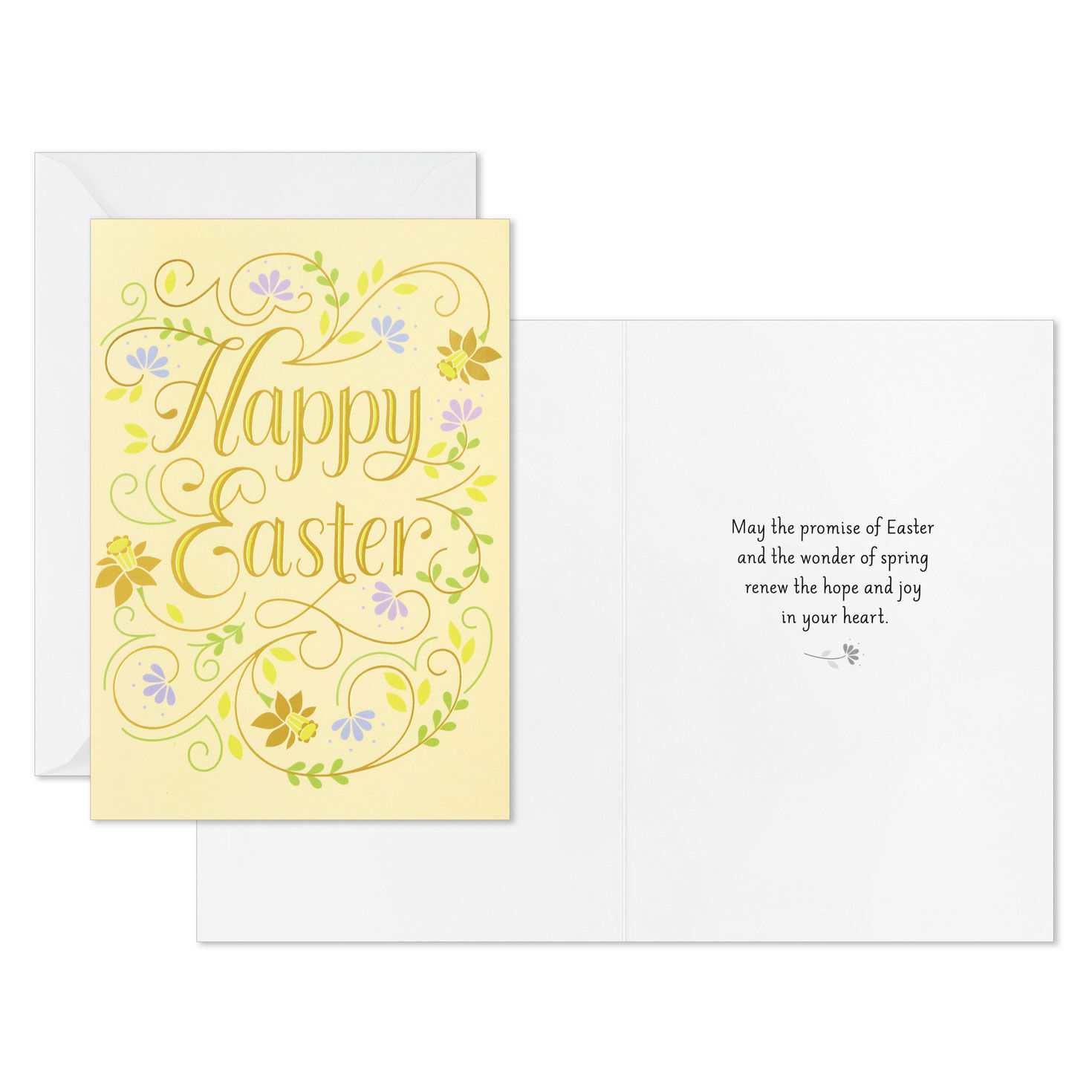 Flowers and Vines on Yellow Easter Cards Bulk Pack front with sentiment image number 3
