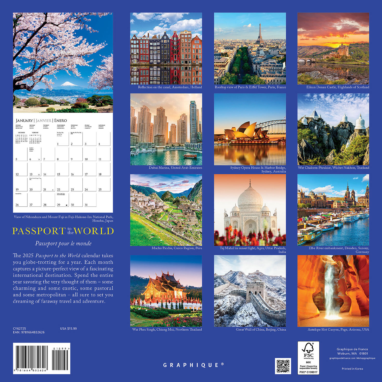 Graphique Passport to the World 2025 Wall Calendar Calendars