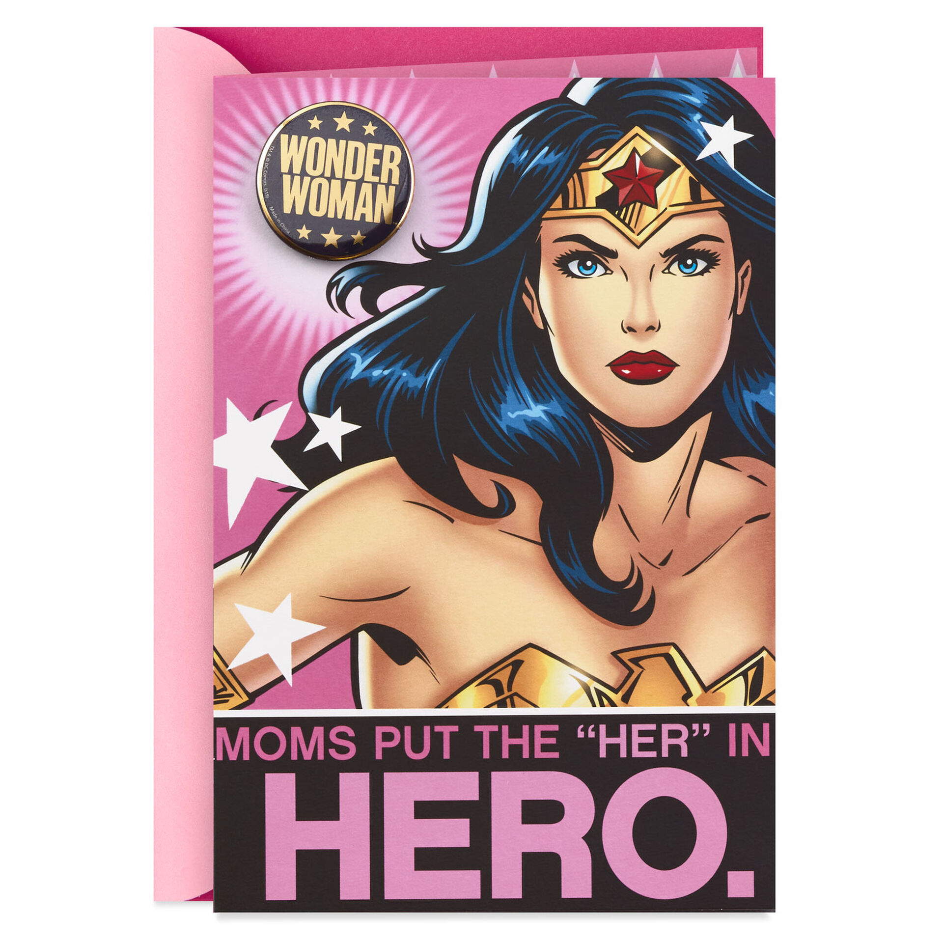 DC Comics™ Wonder Woman™ Mother's Day Card With Button Greeting Cards Hallmark