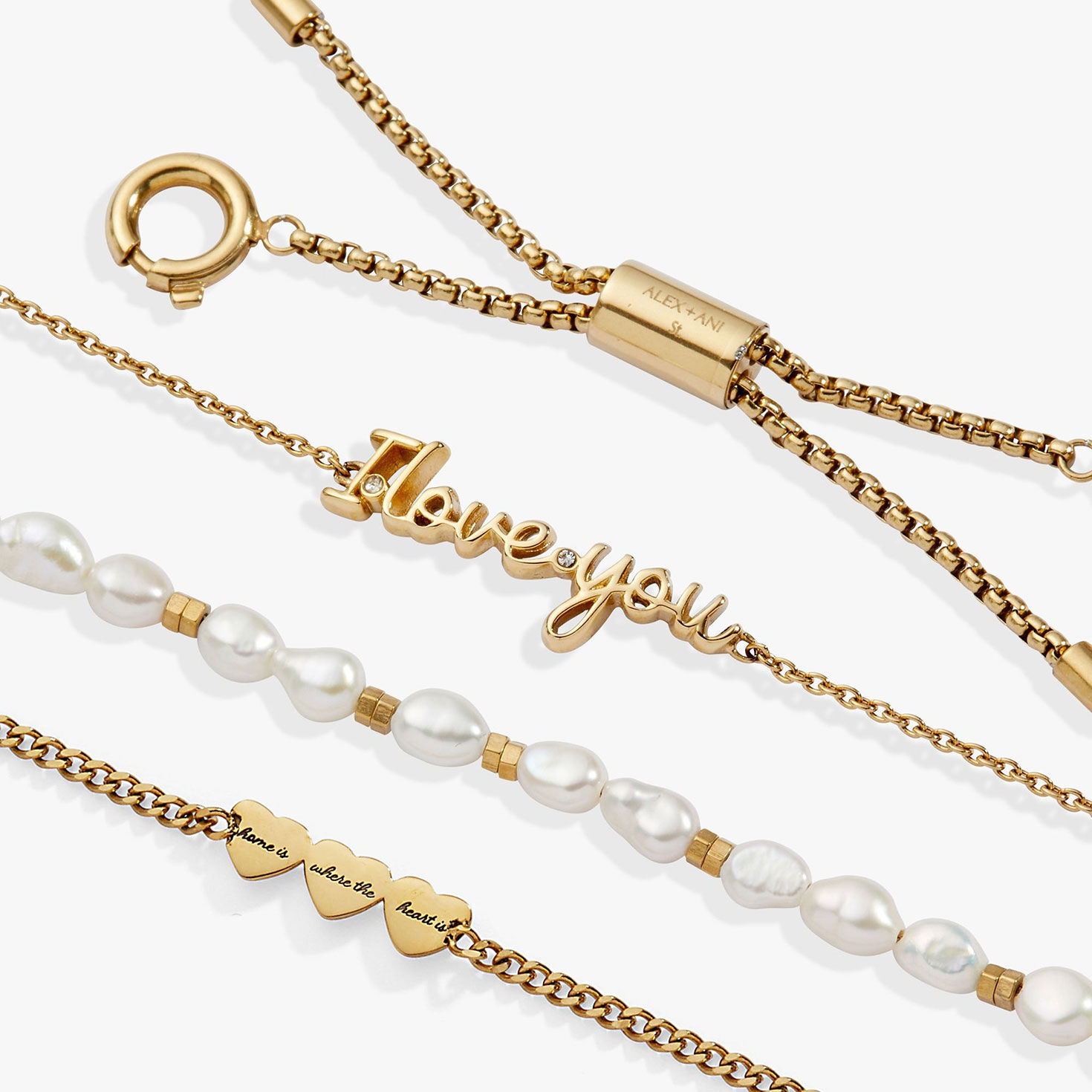 Alex And Ani I Love You 'Home Is Where The Heart Is' Stranded&trade; Pearl Bracelet Set upclose view image number 3