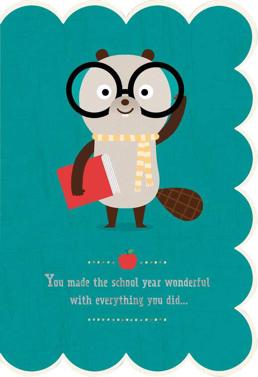 Bespectacled Beaver Teacher Appreciation Card From Child, , large image number 1