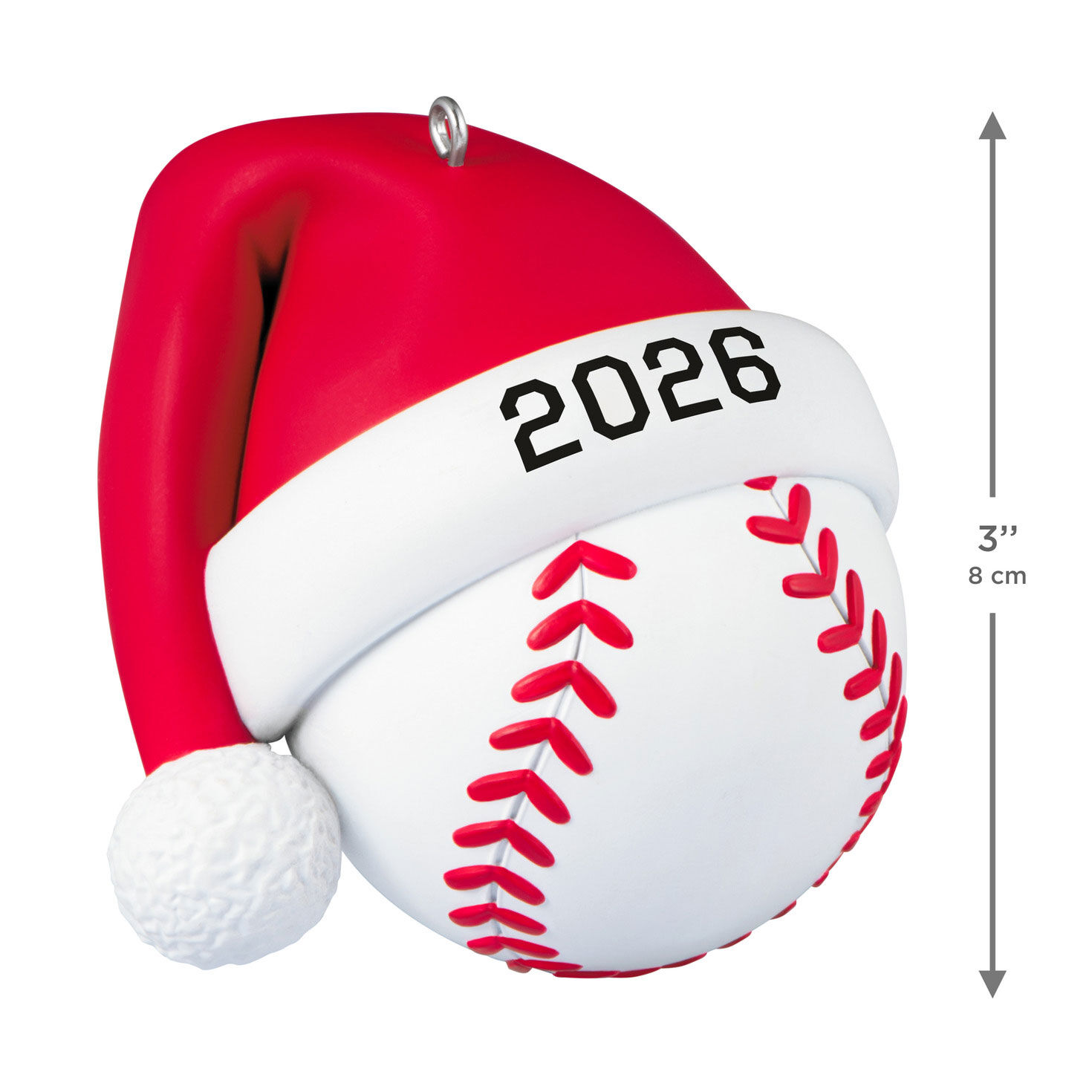 Baseball With Santa Hat 2026 Keepsake Ornament measurement image number 3