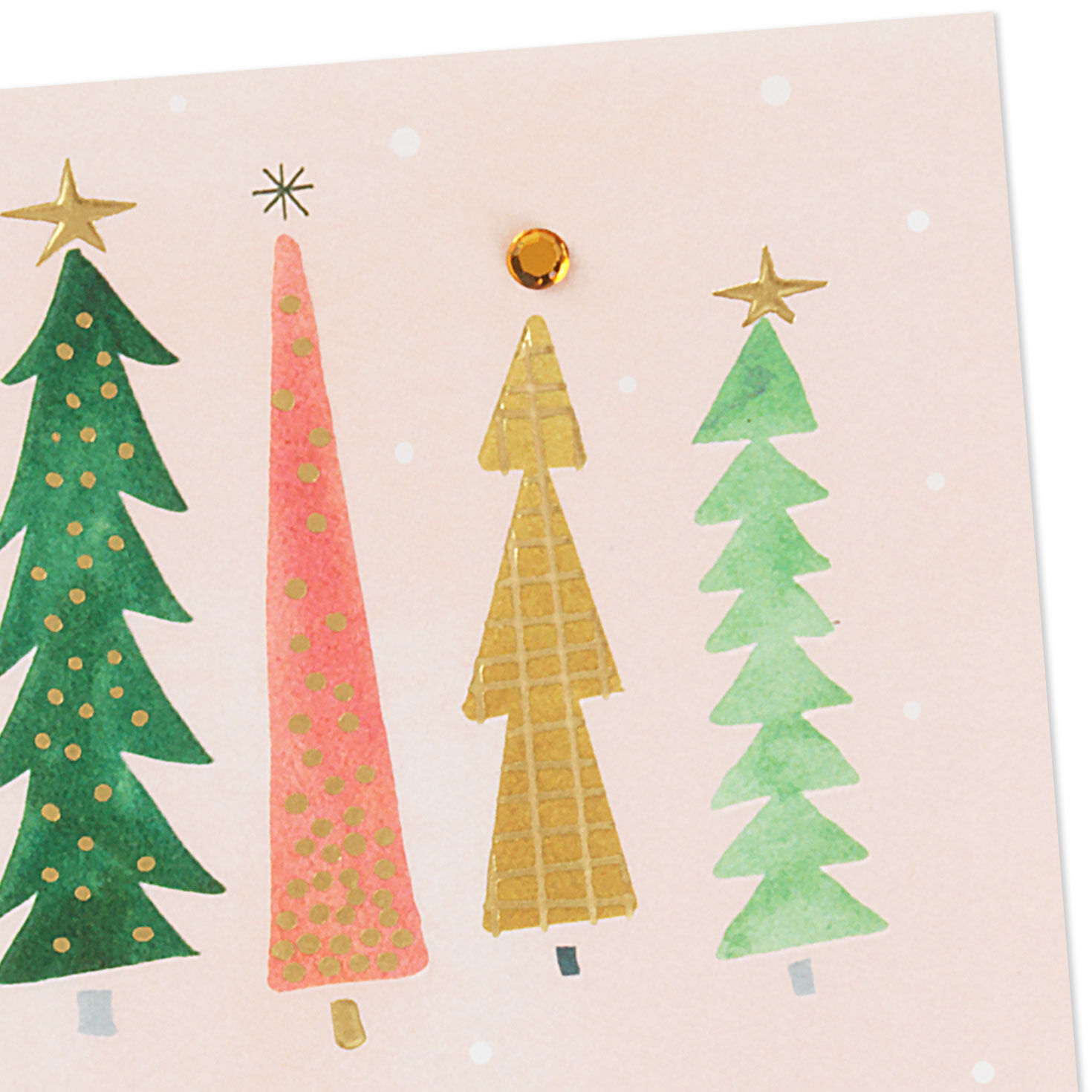 Pink, Peach and Teal Trees Christmas Card Card Front Detail image number 4
