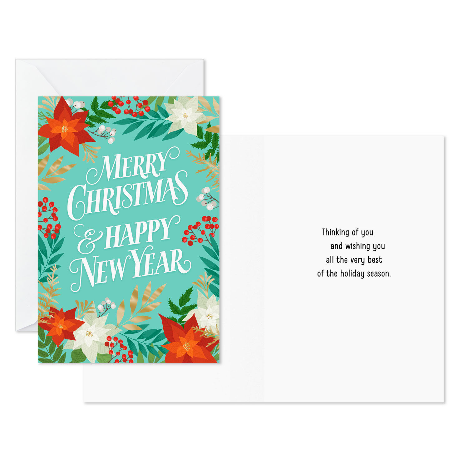 Poinsettia and Lettering Christmas Card Assortment Card Front with Sentiment image number 2