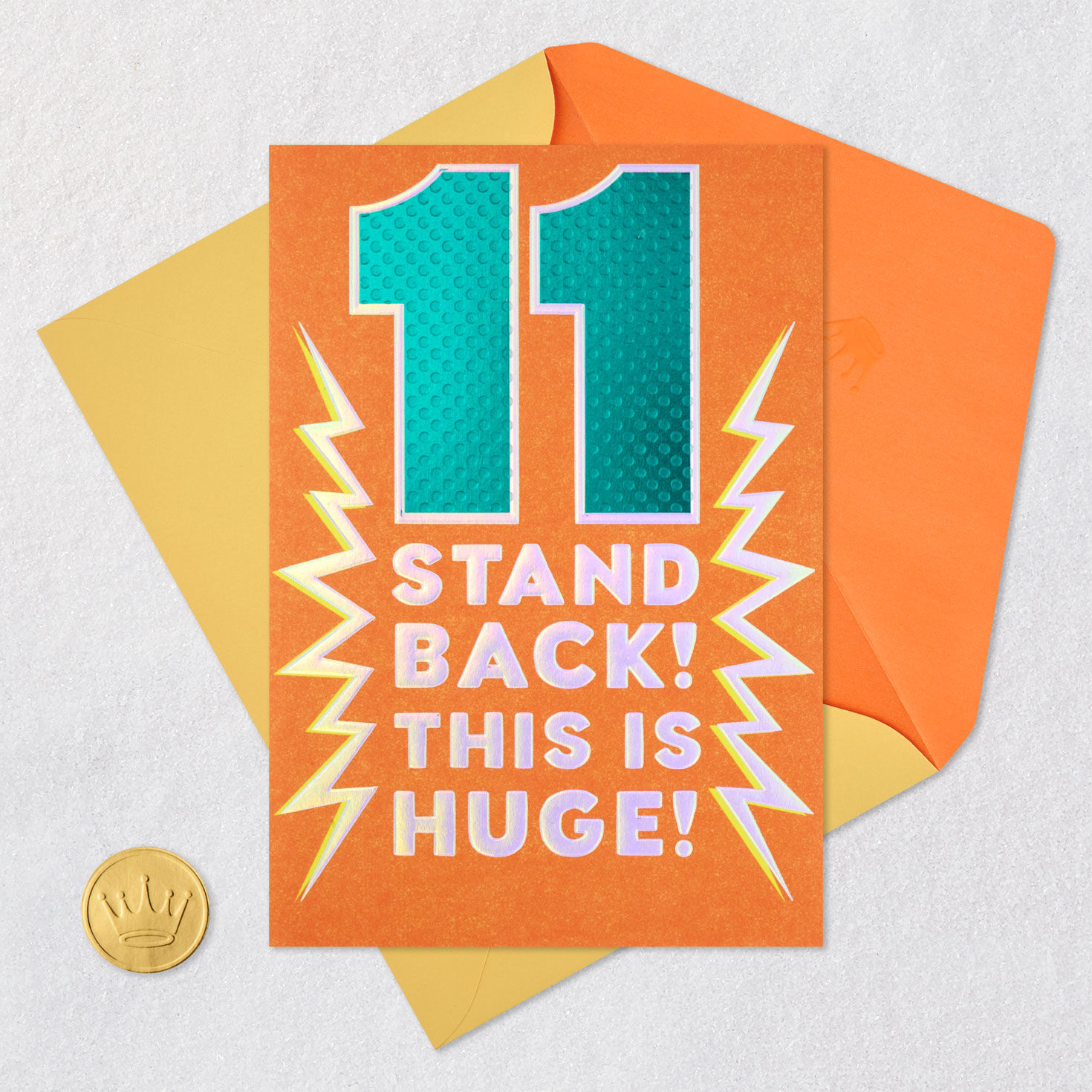 Number 11 and Lightning Bolts 11th Birthday Card Card Front with Envelope and Gold Seal image number 6