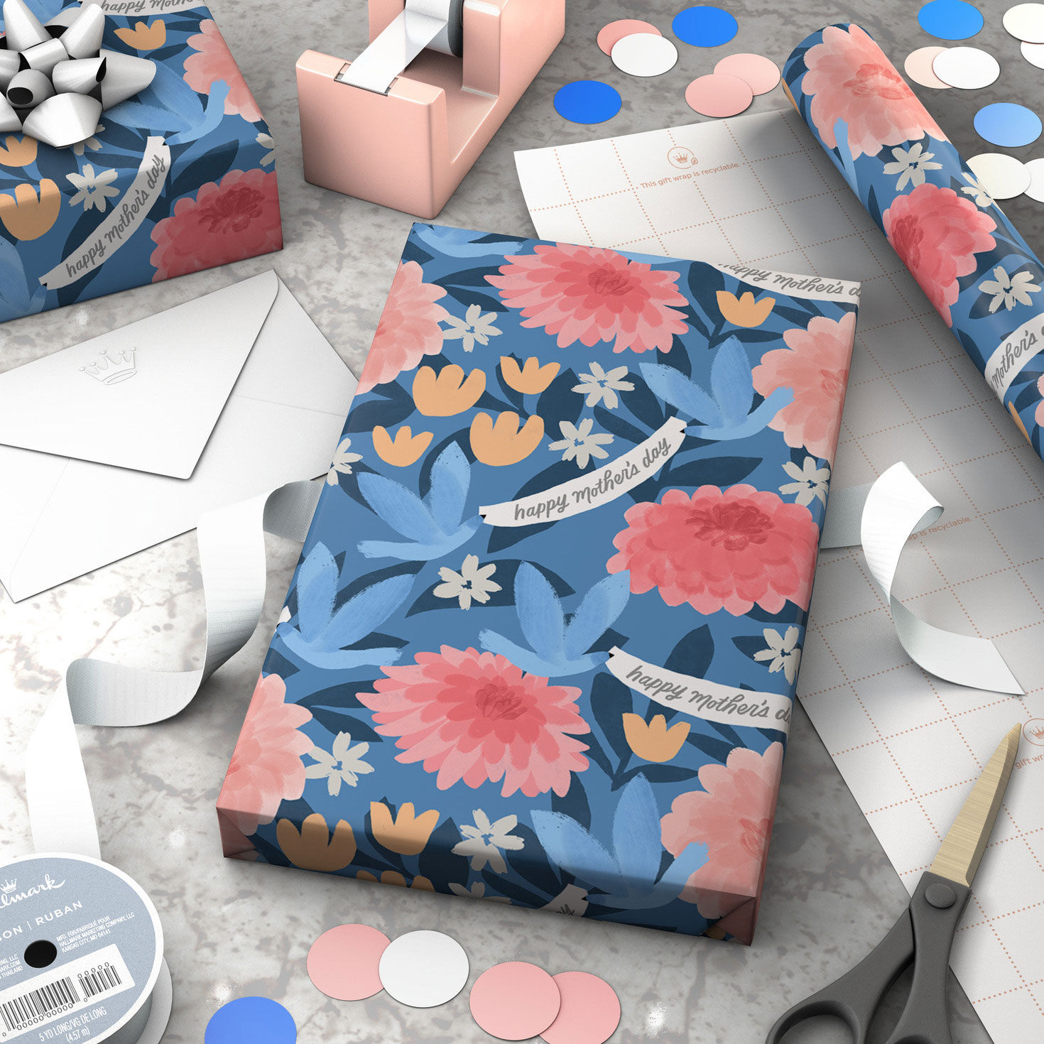 Feminine Flowers Mother's Day Gift Wrap Roll in use image number 3