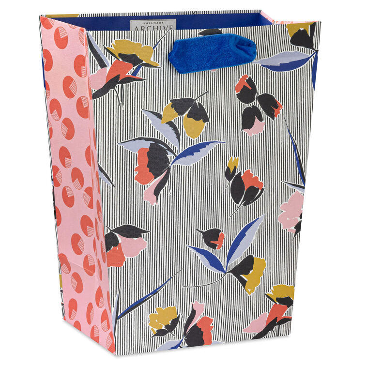 9.6" Vintage Floral on Stripes Medium Gift Bag