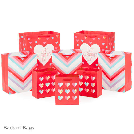 Hearts and Stripes 8-Pack Valentine's Day Gift Bags, Assorted Sizes and Designs, , large image number 6