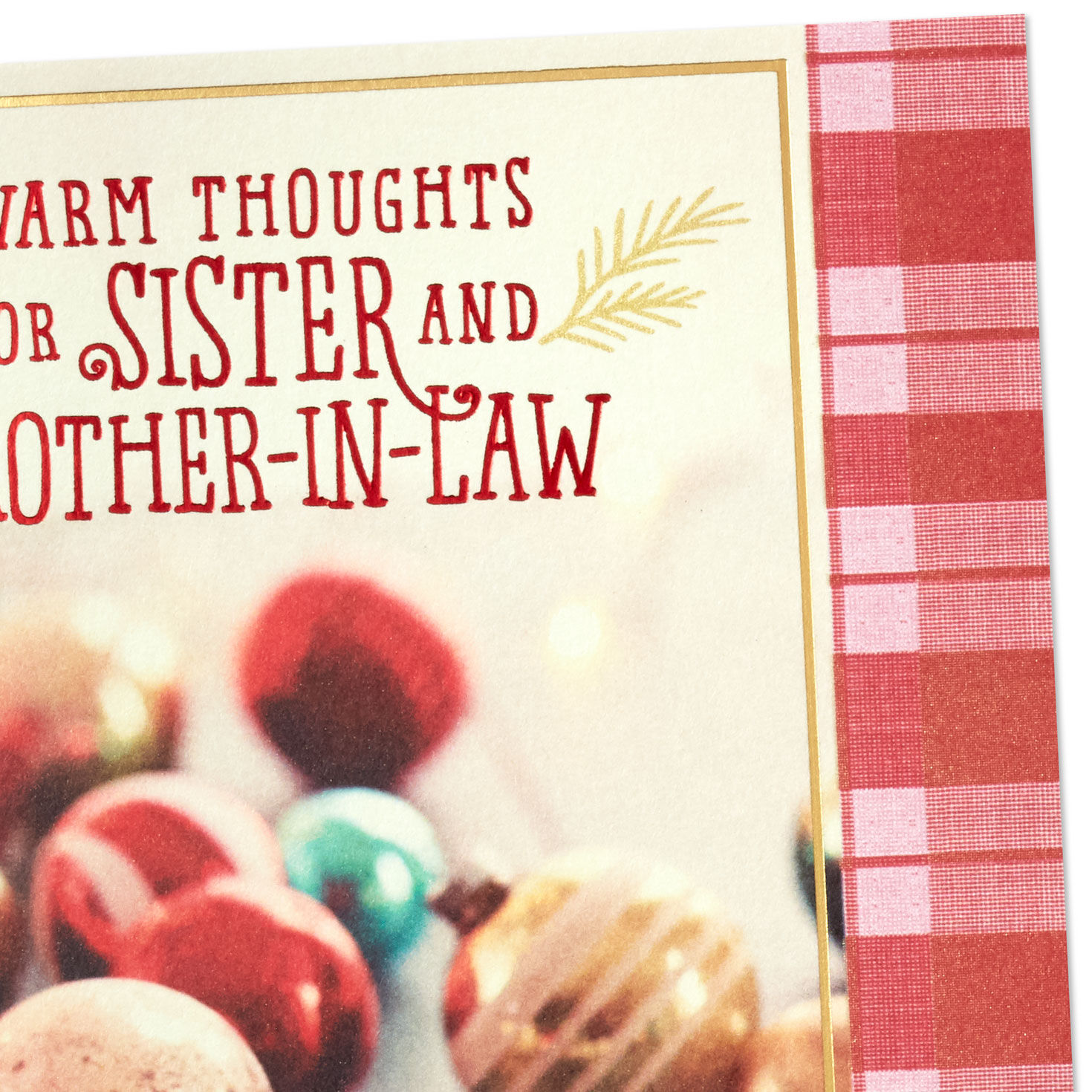 Red Ornaments Christmas Card for Sister and Brother-in-Law Card Front Detail image number 5