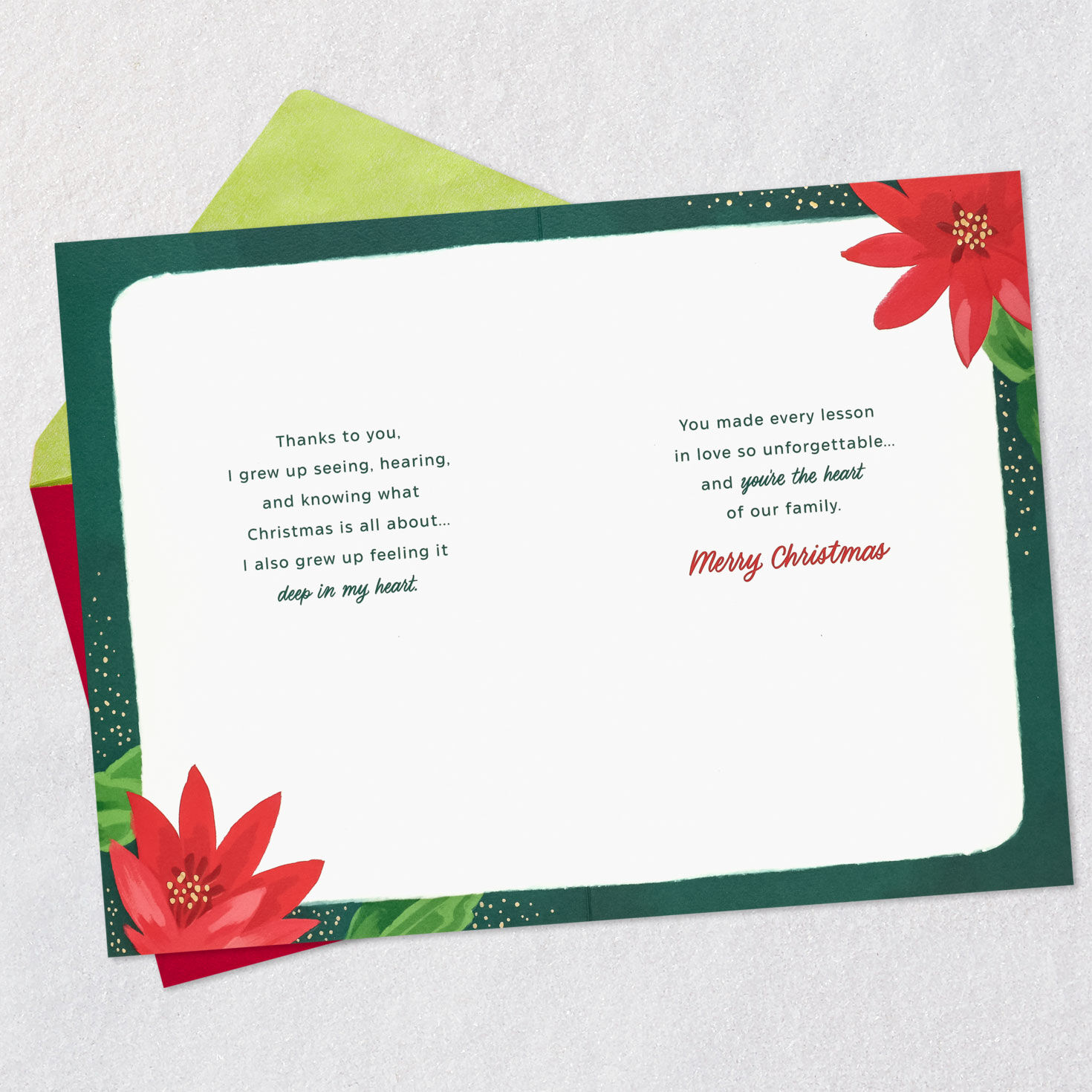 Red Floral on Green Christmas Card for Mom Open card with envelope image number 4