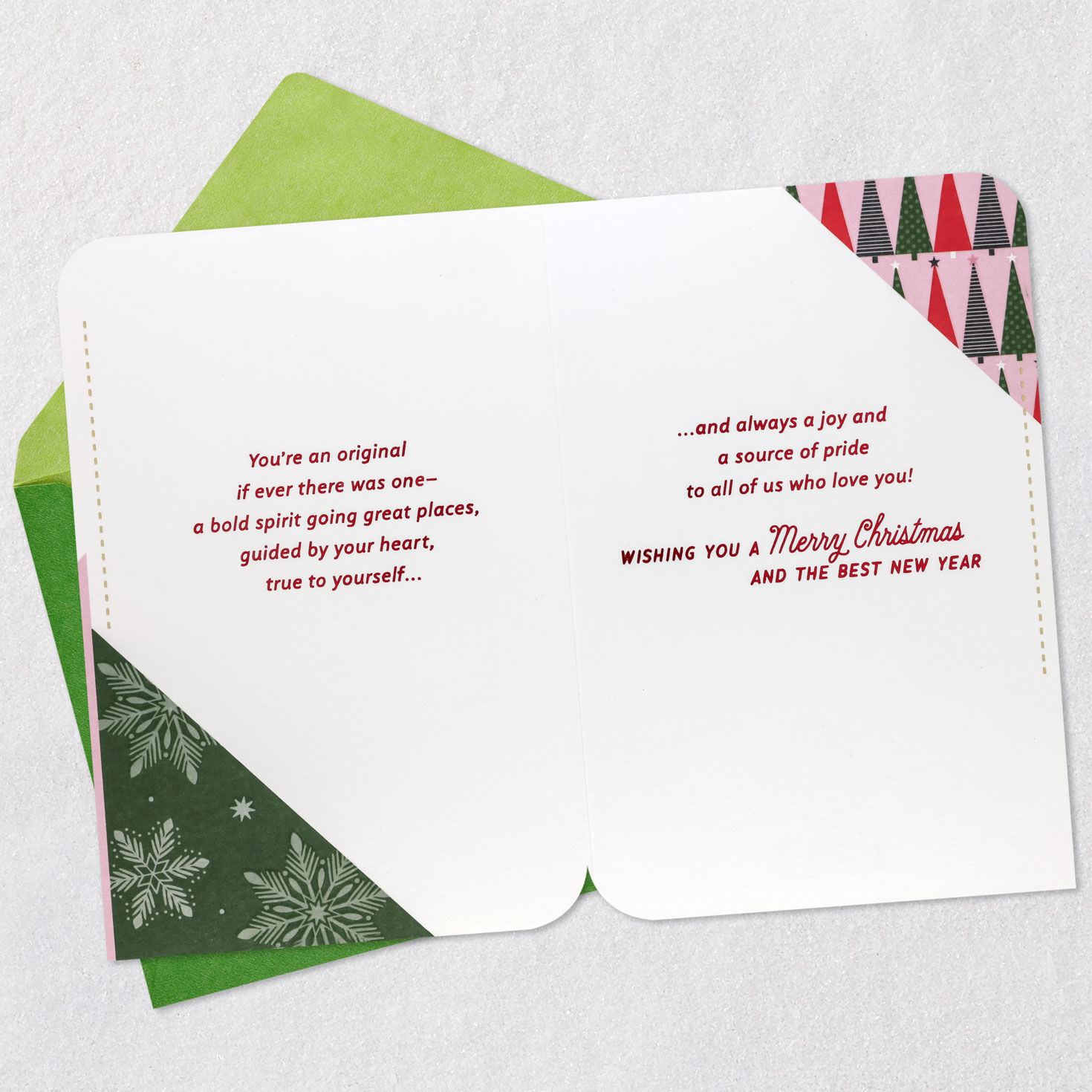 Patchwork Poinsettia Christmas Card for Daughter Open card with envelope image number 4
