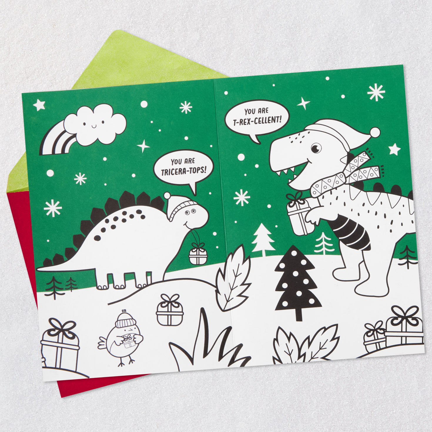 Dinosaurs Coloring Christmas Card for Grandson Card Front Detail image number 5