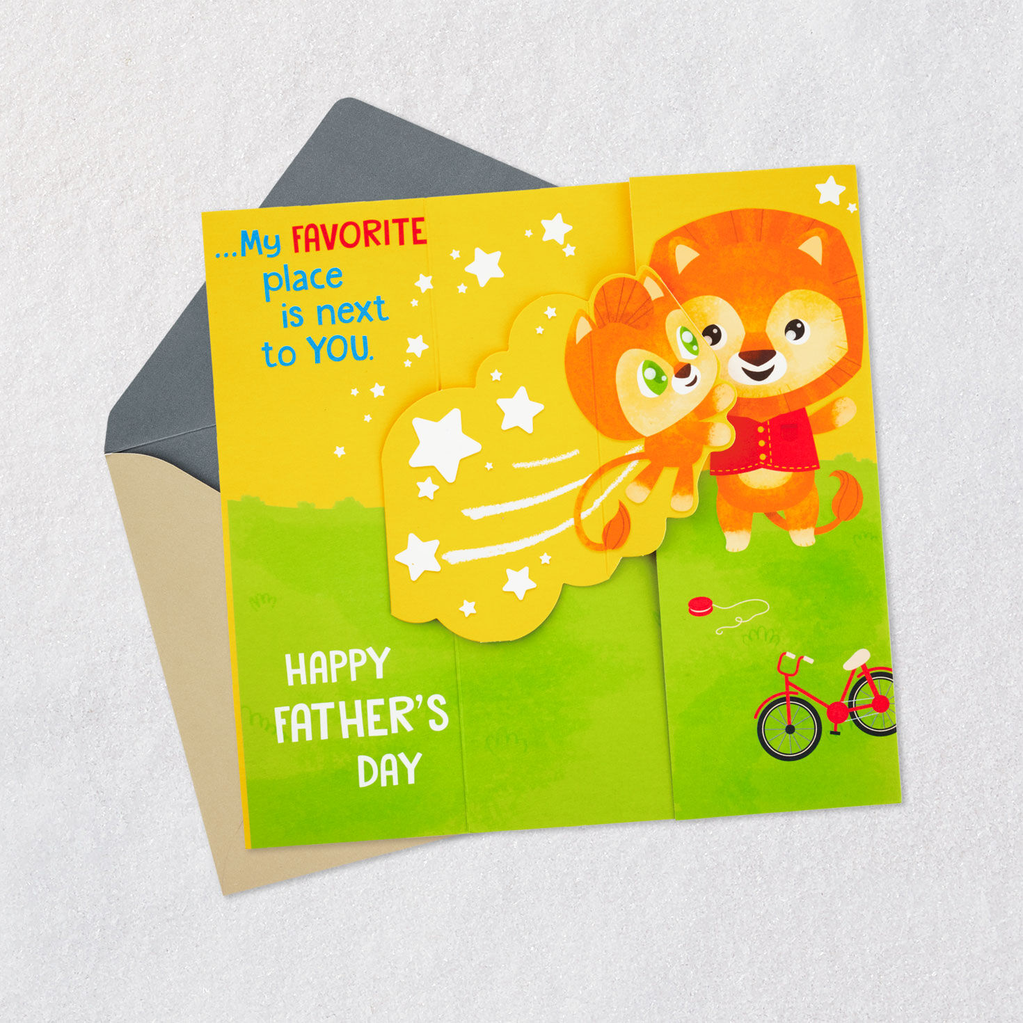 Cartoon Lion Father and Child Father's Day Card Open card with envelope image number 2
