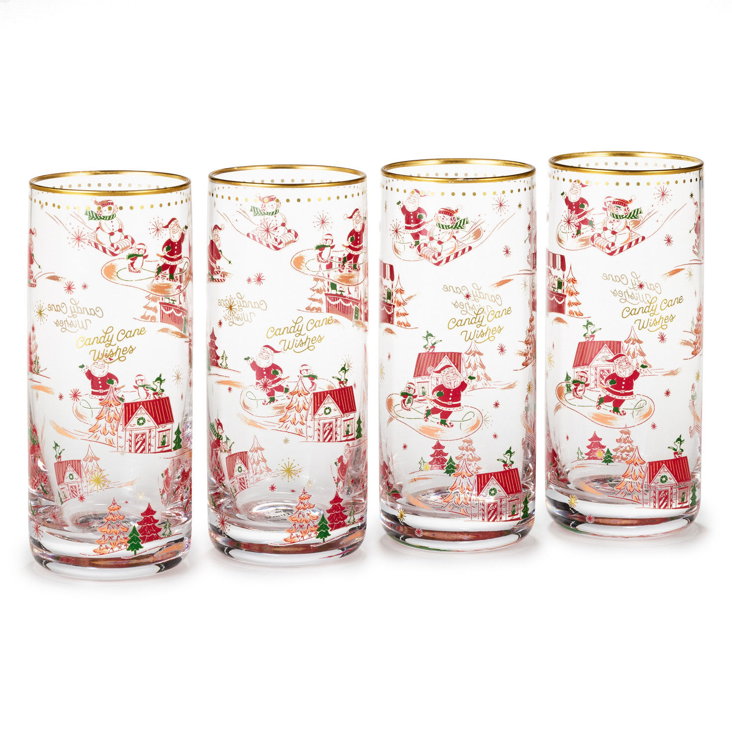 Candy Cane Wishes Drinking Glasses, Set of 4