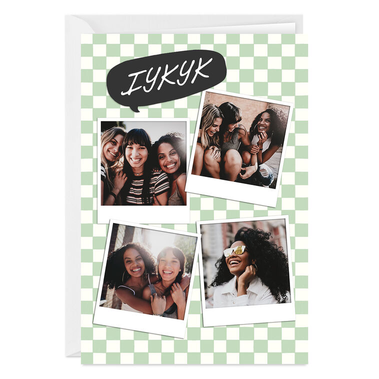 Personalized Green and White Checkerboard Photo Card