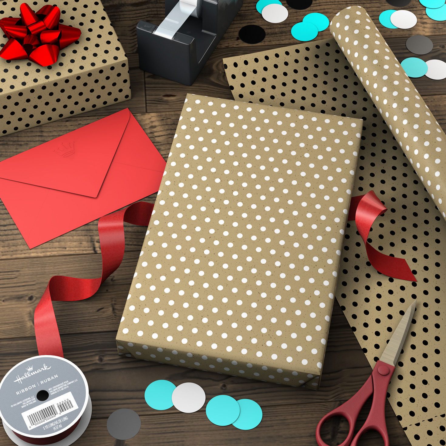 Black Dots, White Dots Kraft Paper Gift Wrap Roll Wrapped package image number 3