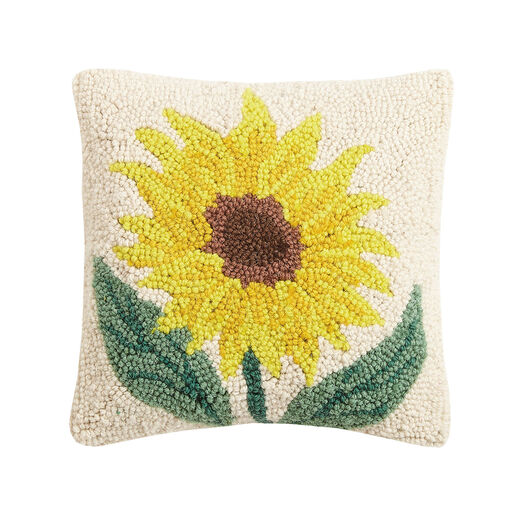 Sunflower Decorative Hooked Wool Pillow, 10x10, 