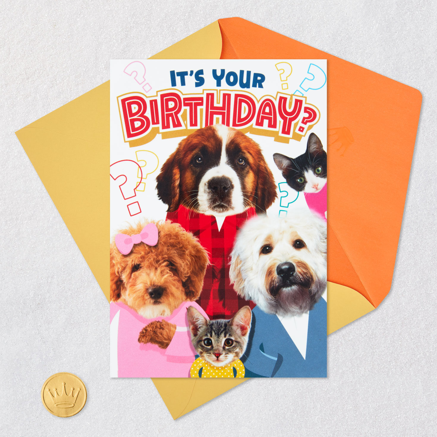 Cats and Dogs Pop-Up Birthday Card Card Front with Envelope and Gold Seal image number 5
