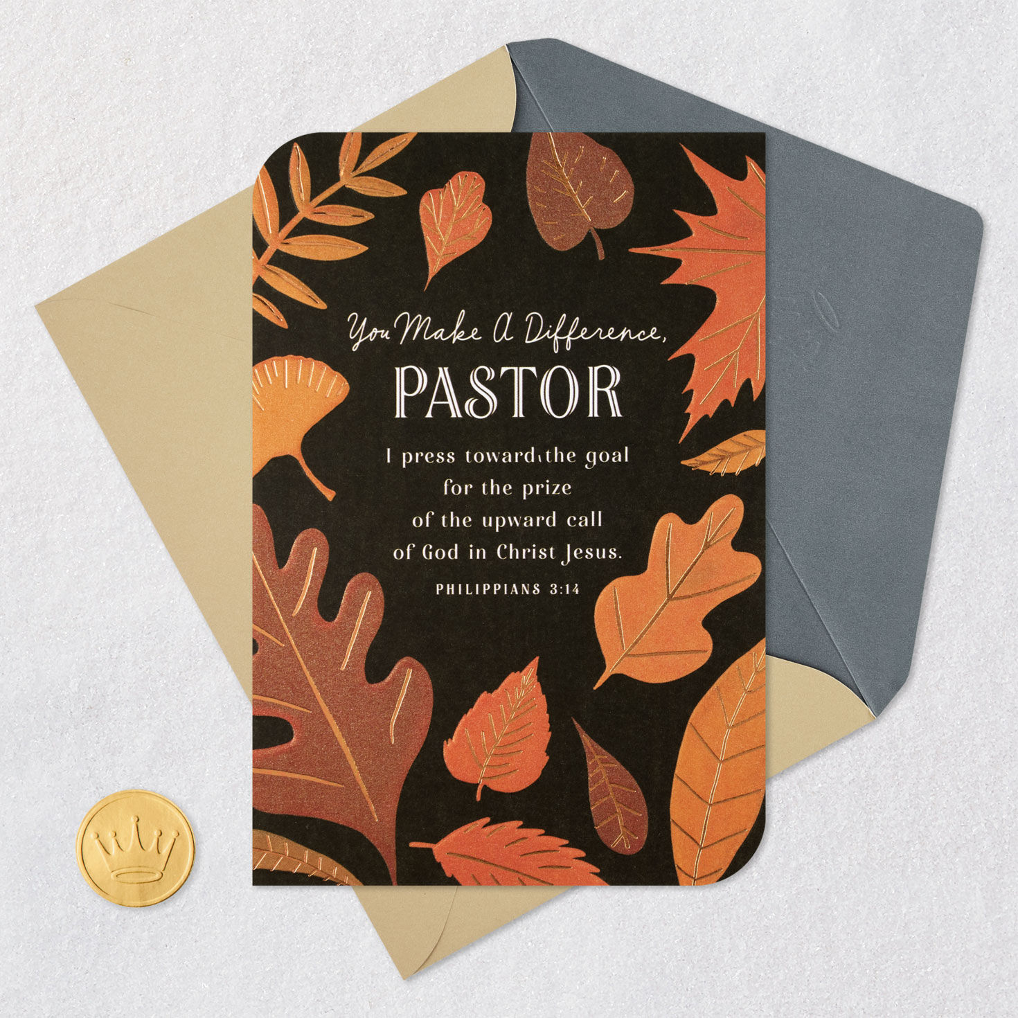 Autumn Leaves Pastor Appreciation Card Card Front with Envelope and Gold Seal image number 6
