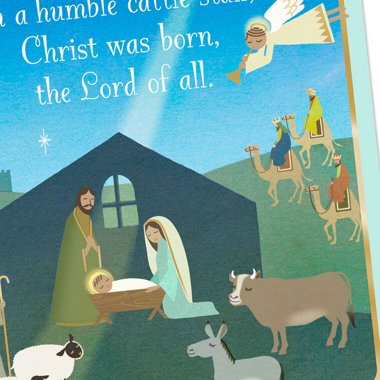 Folk Art Manger Scene Religious Christmas Card Card Front Detail image number 5