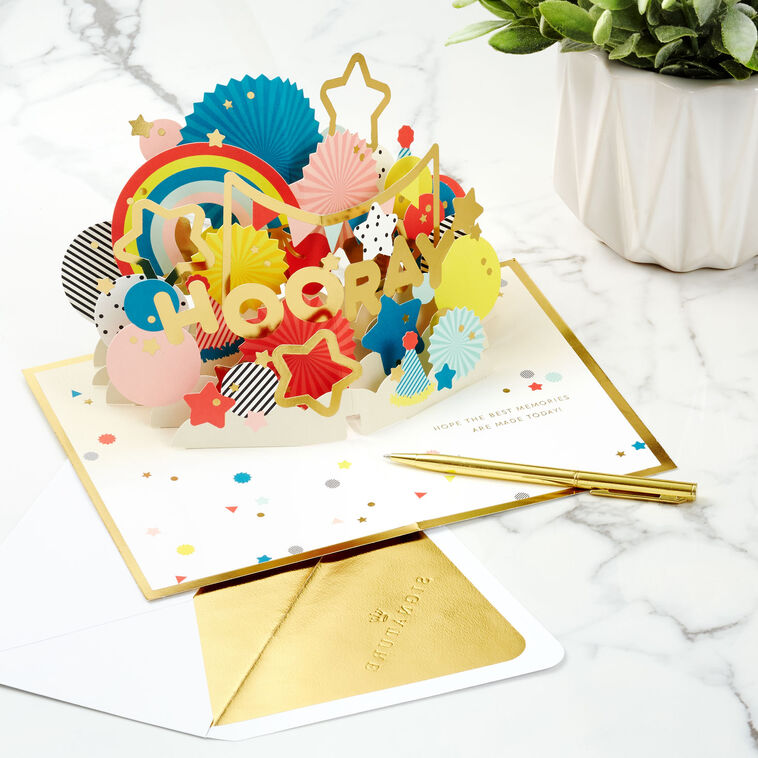 Hooray Party Banner 3D Pop-Up Birthday Card Open Card and Envelope with pen image number 8