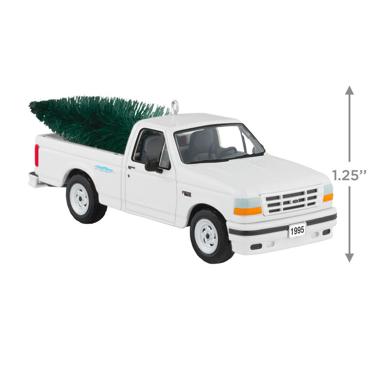 White Ford Pickup Truck With Tree Keepsake Ornament Measurement image number 3