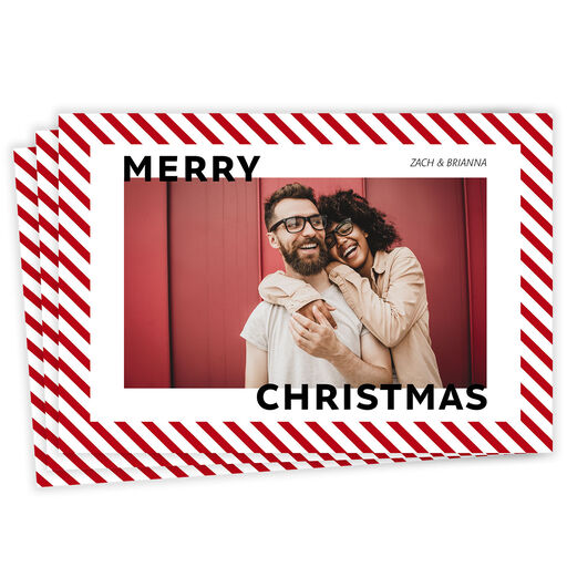 Candy Cane Stripe Flat Christmas Photo Card, 