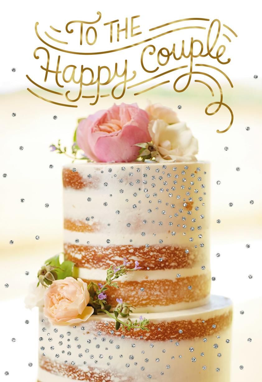 Cake With Flower Topper Wedding Card