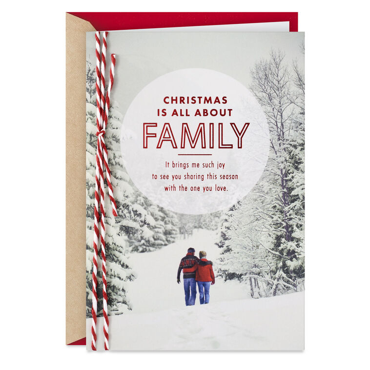 Couple in Snowy Woods Christmas Card for Brother and Partner Card Front image number 1