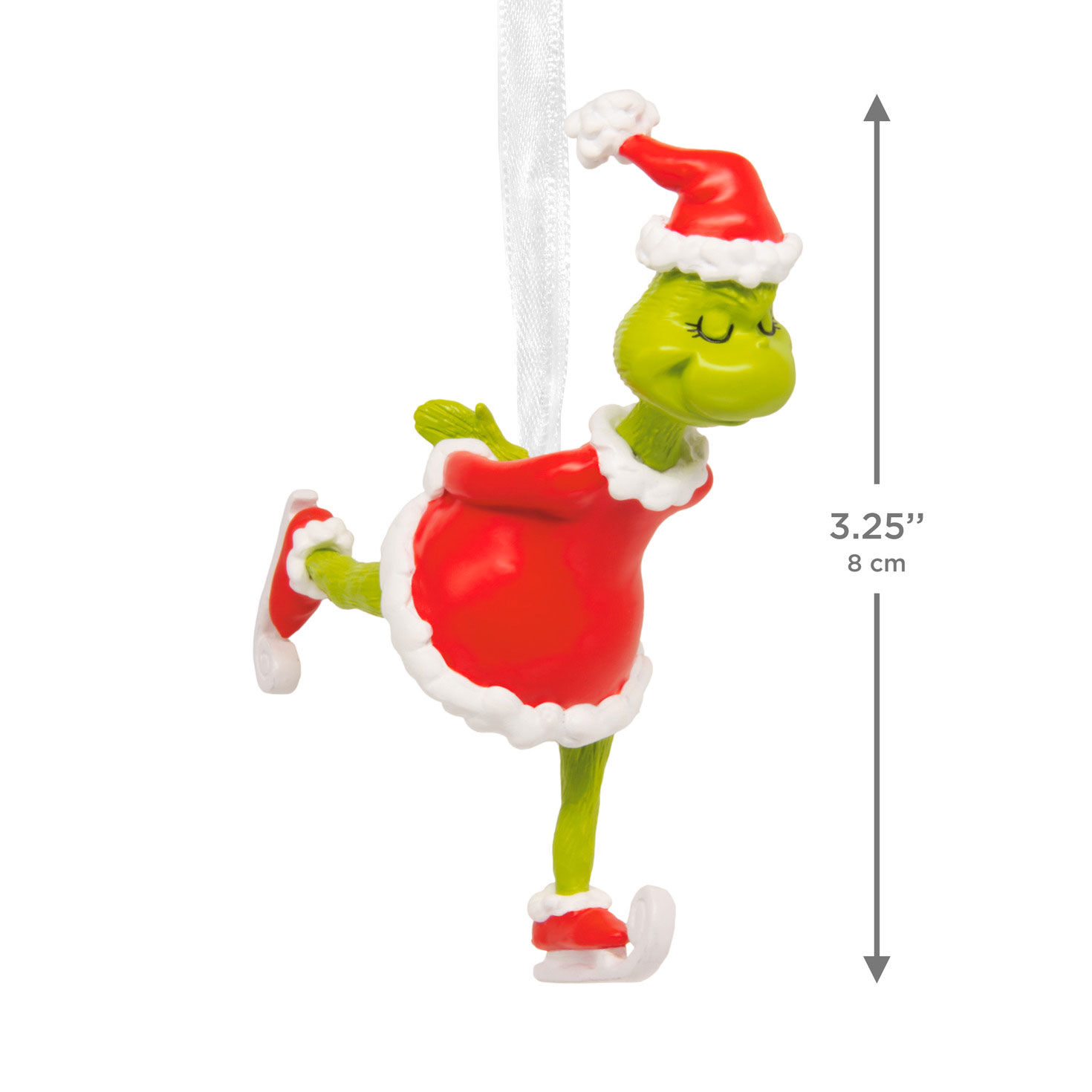 Grinch Ice Skating Christmas Ornament measurement image number 3