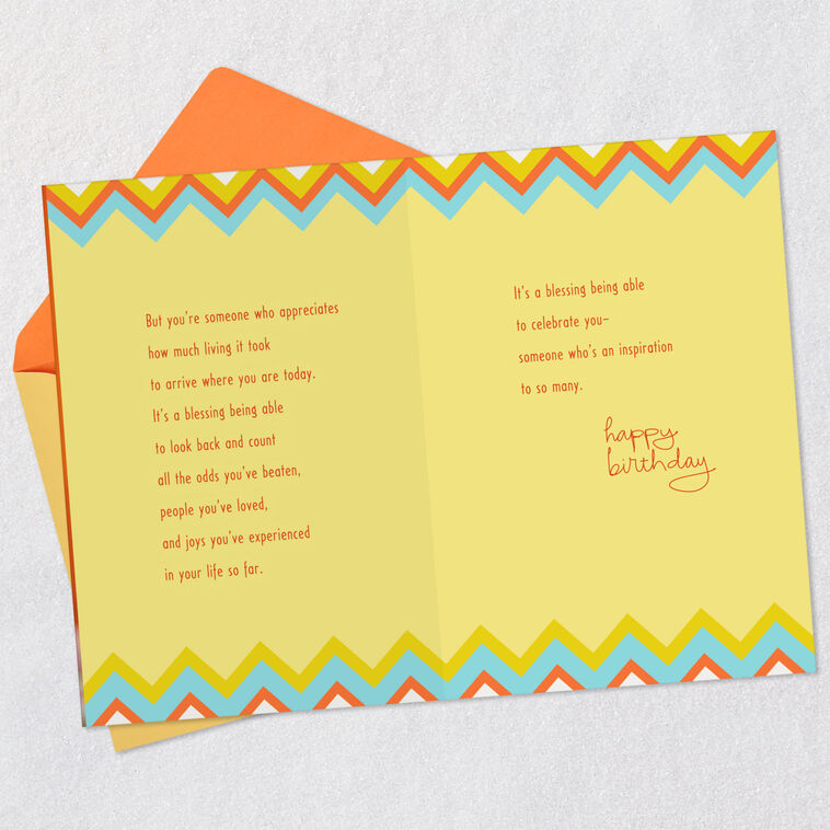 Yellow Blue Red Zigzag Cake Birthday Card Open card with envelope image number 4