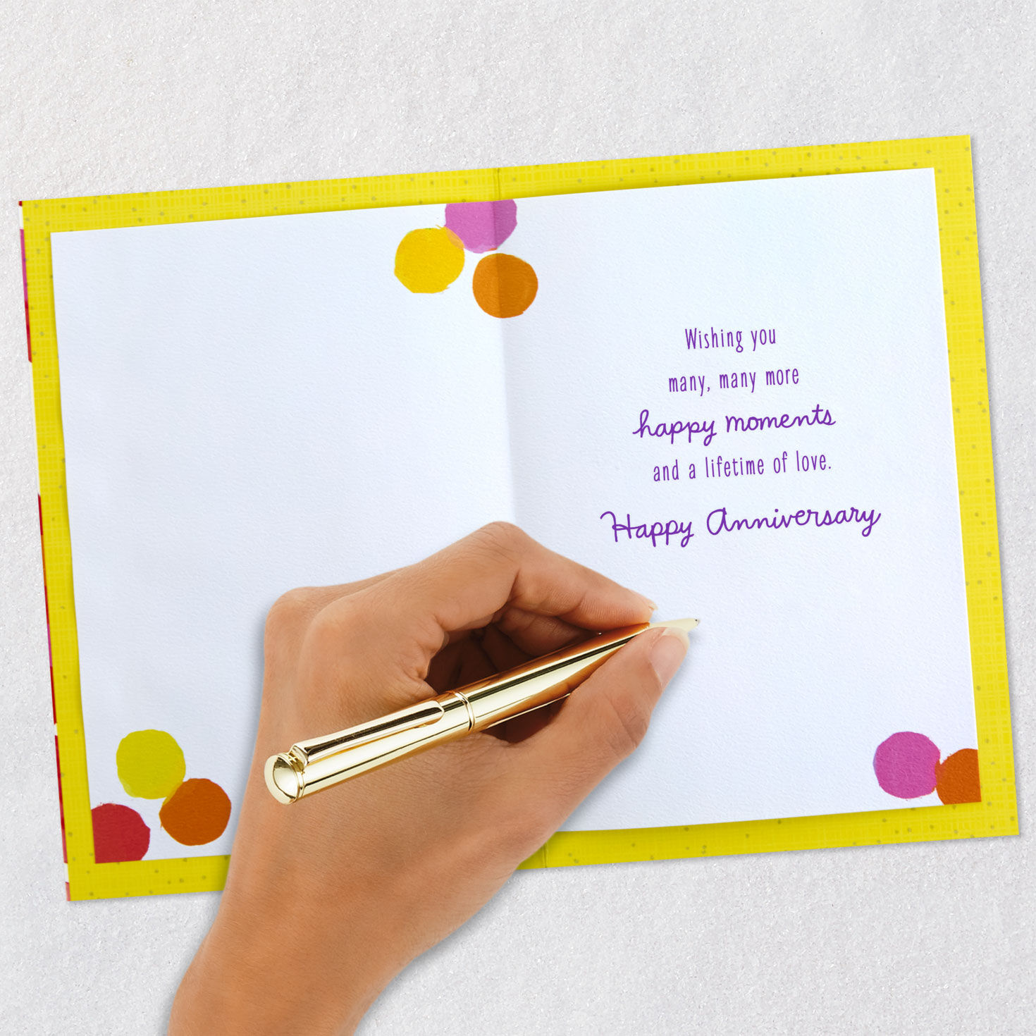 Pink, Yellow, Red and Orange Polka Dots Anniversary Card Signing card image number 6