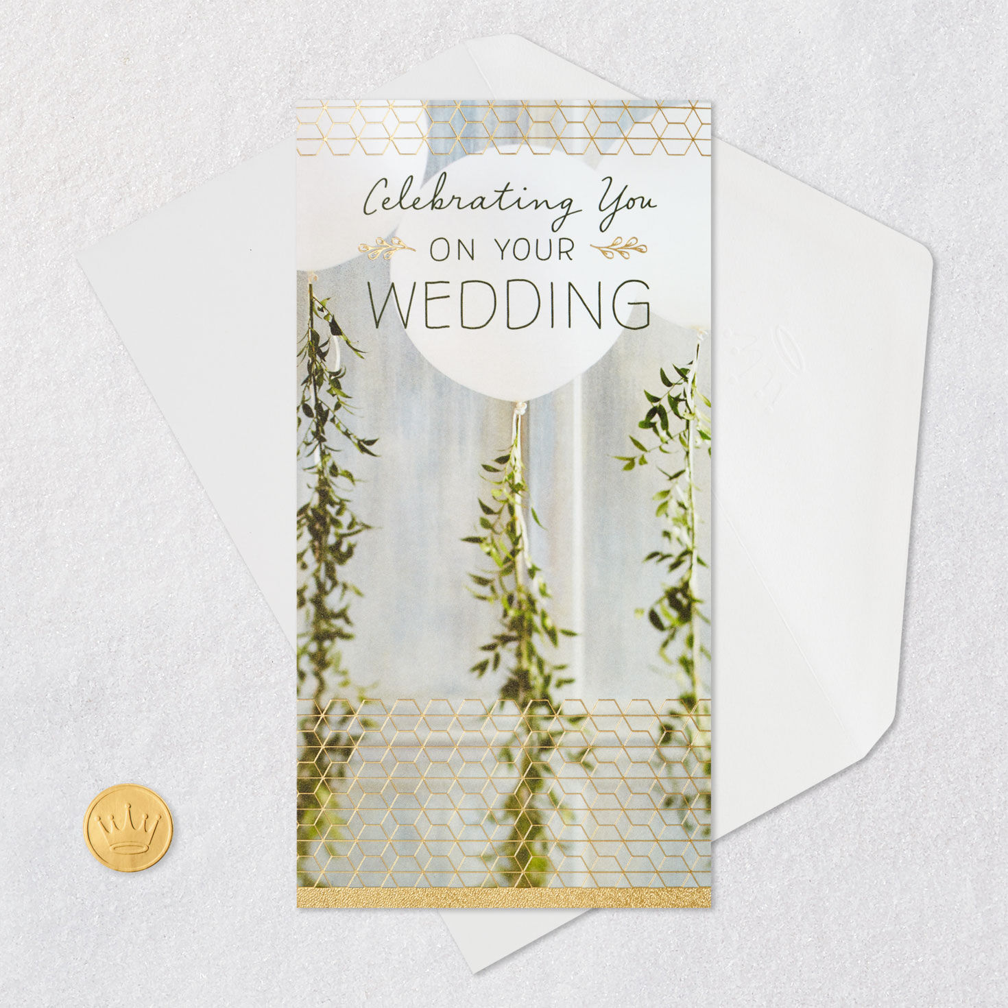 Balloons and Greenery Wedding Money Holder Card Card Front with Envelope and Gold Seal image number 6