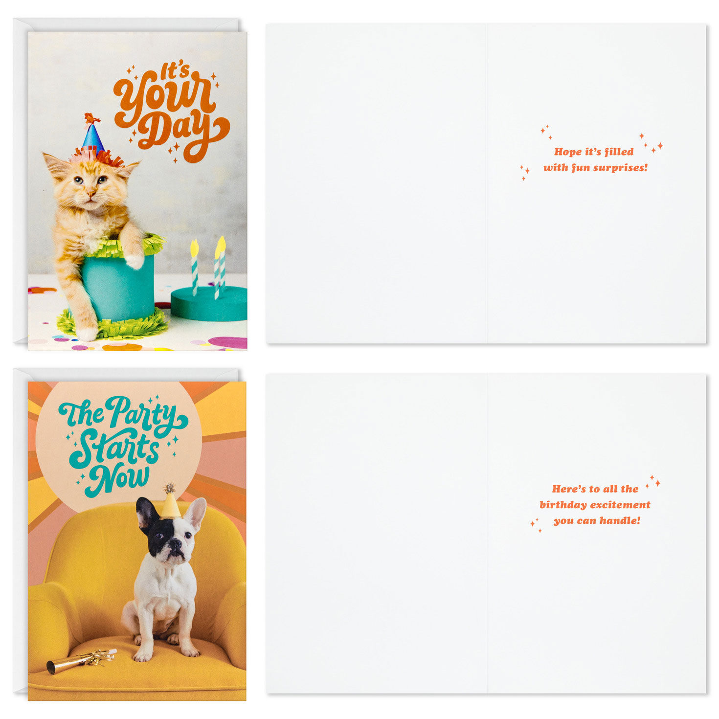Cats and Dogs Birthday Party Cards Assortment Card Fronts with Sentiments image number 3