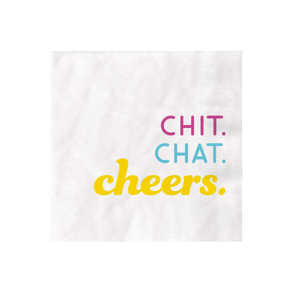 White "Chit, Chat, Cheers" Cocktail Napkins, Set of 16, , large image number 1