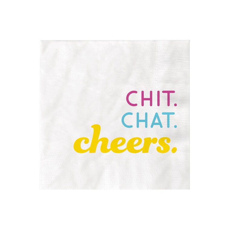 White "Chit, Chat, Cheers" Cocktail Napkins, Set of 16