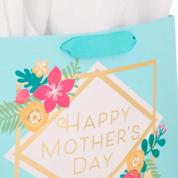 10.4" Floral on Blue Large Horizontal Mother's Day Gift Bag With Tissue, , large image number 4