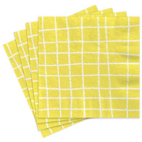 Yellow Grid Cocktail Napkins, Set of 16, , large