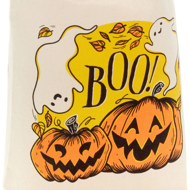 Ghost and Pumpkins Canvas Halloween Tote Bag upclose front image number 5