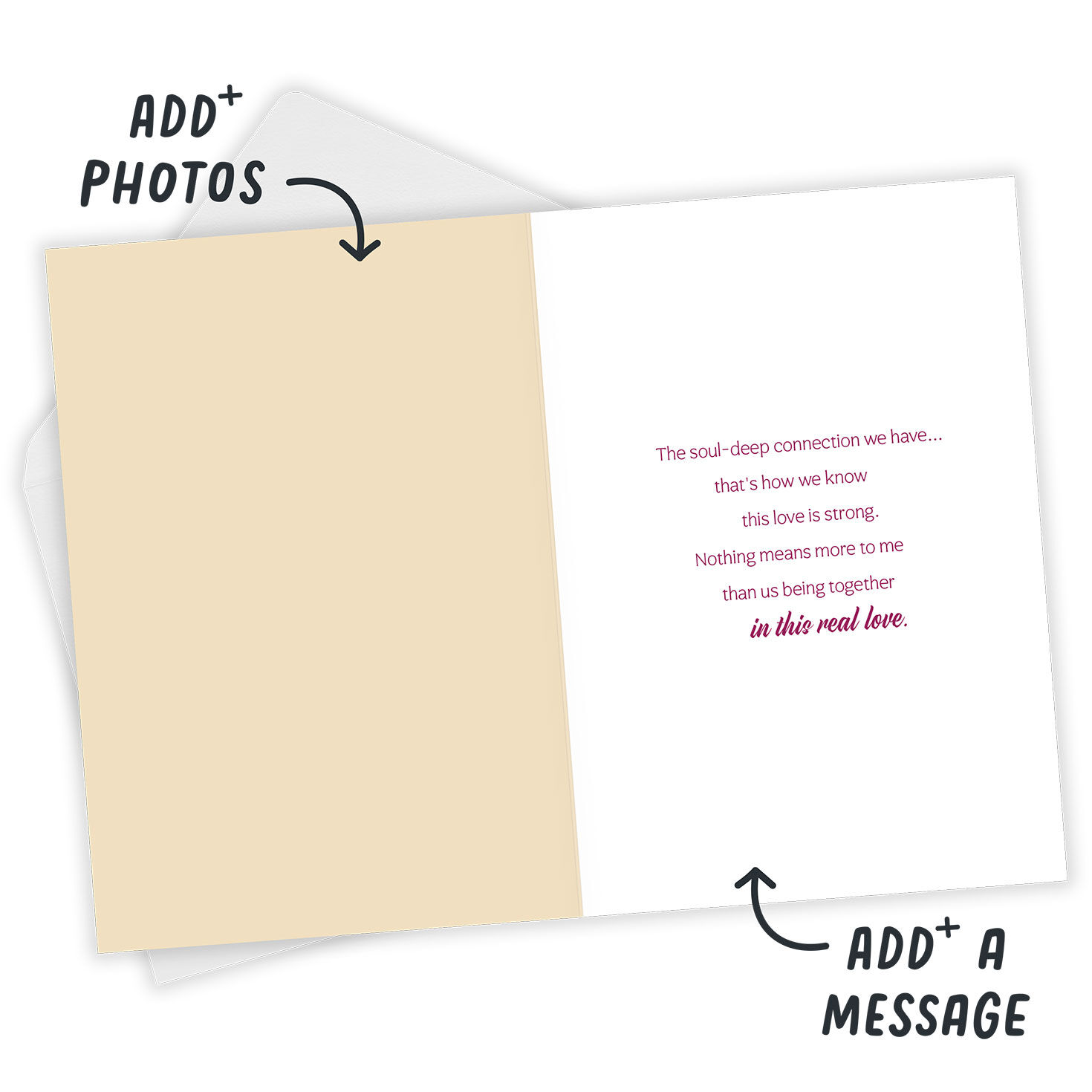 Two Black Hands Personalized Love Card Open Card with Envelope indicating personalization image number 3