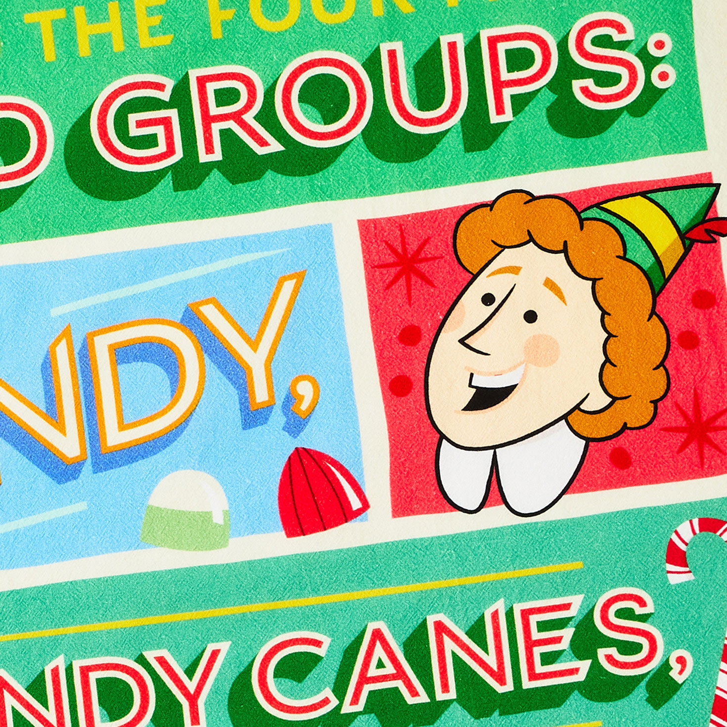 Buddy the Elf Four Food Groups Kitchen Towel closeup view image number 4