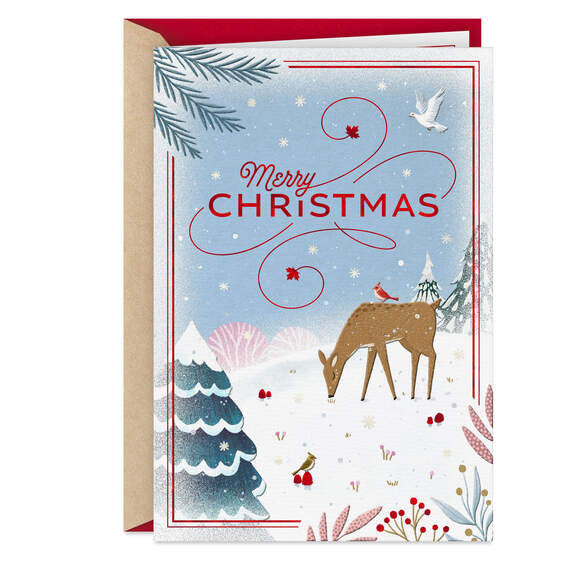 Peace and Joy Deer and Birds Christmas Card