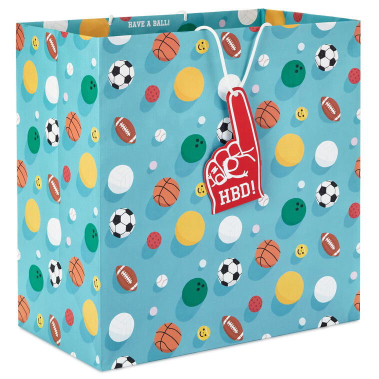 15" Sports Balls on Blue Extra-Deep Birthday Gift Bag