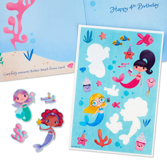 Mermaid Fun 4th Birthday Card With Stickers, , large image number 5