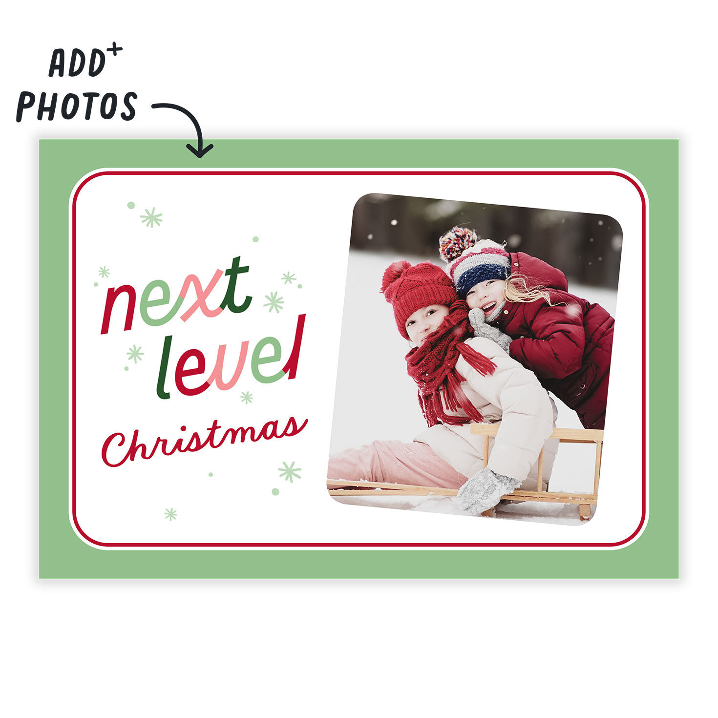Mint Green Pink Red Lettering Photo Christmas Card Card Front indicating personalization image number 2