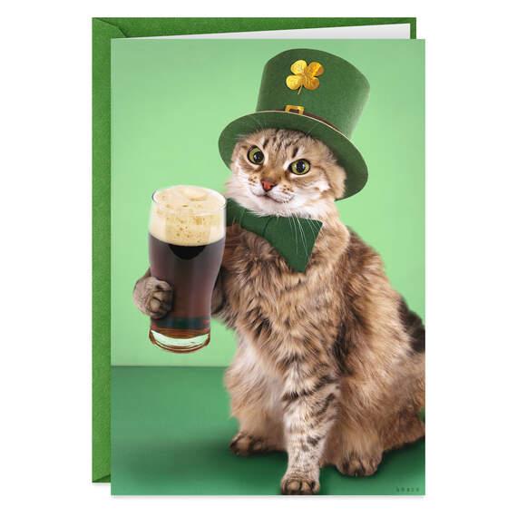 Cat With Beer Funny St. Patrick's Day Card, , large image number 1