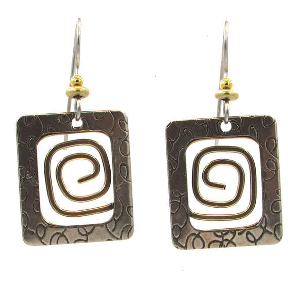 Square With Coil Metal Drop Earrings