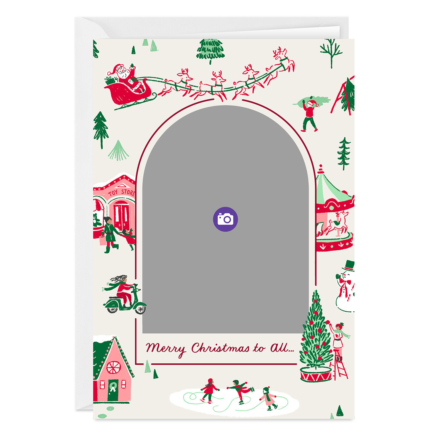 Vintage-Style Drawings Personalized Christmas Card Card Front indicating personalization image number 3